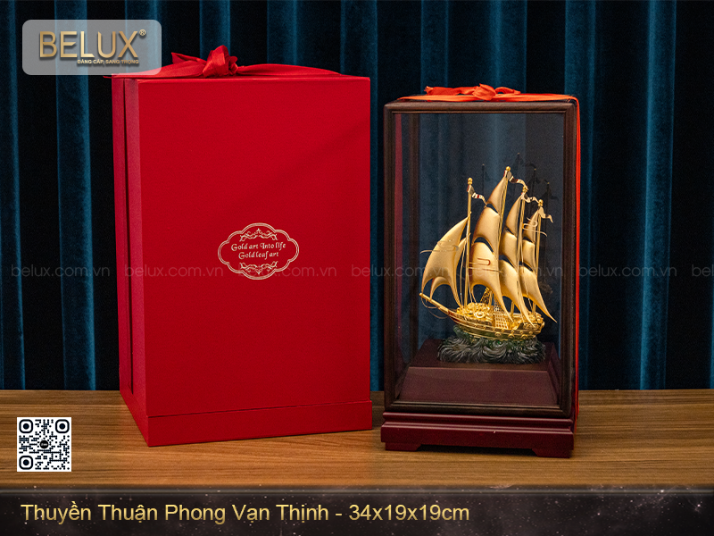 Mô hình thuyền thuận phong vạn thịnh dát vàng&nbsp;